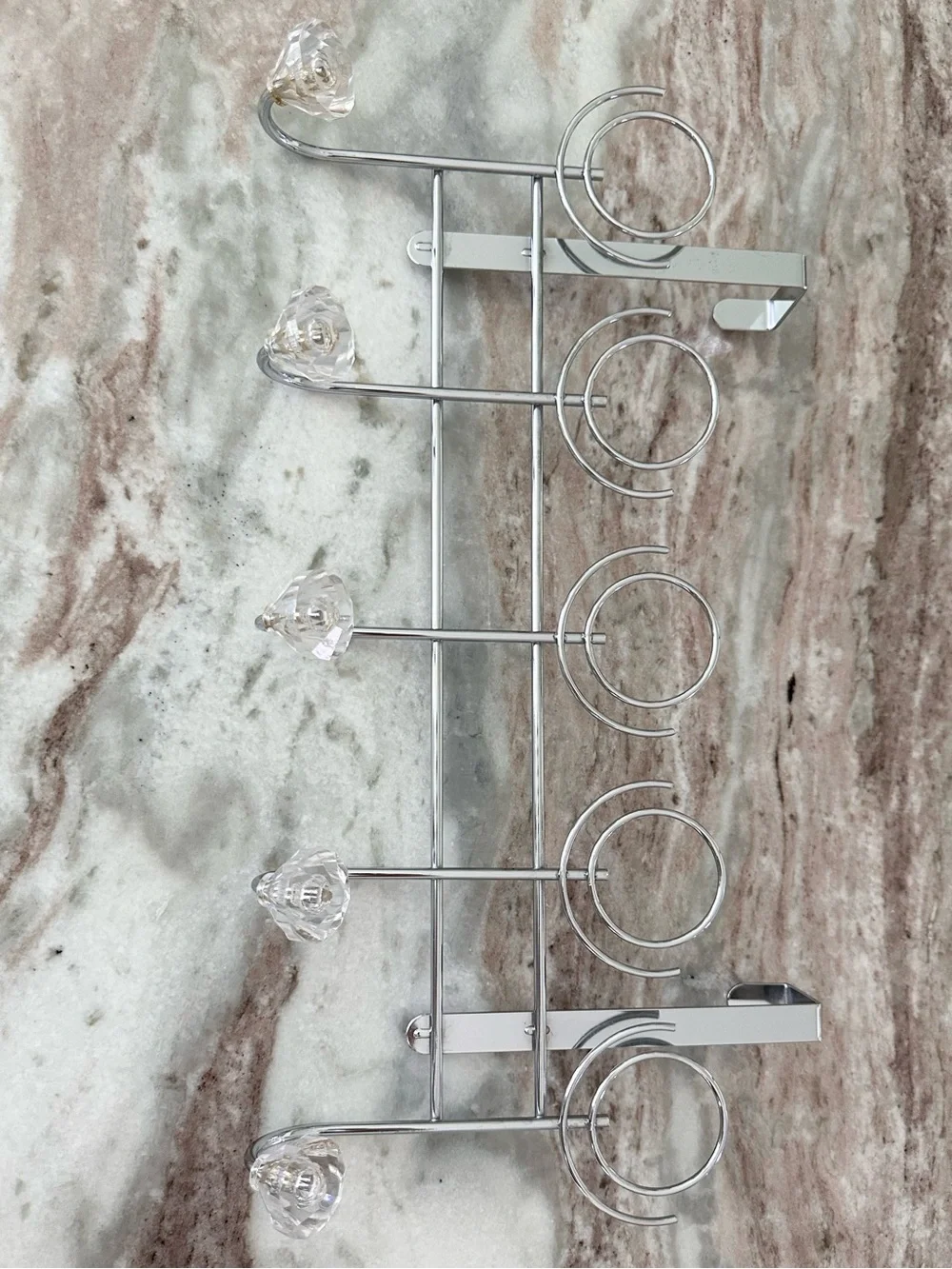 Over the Door Hanging Rack with 5 Faux Crystal Knobs Hooks